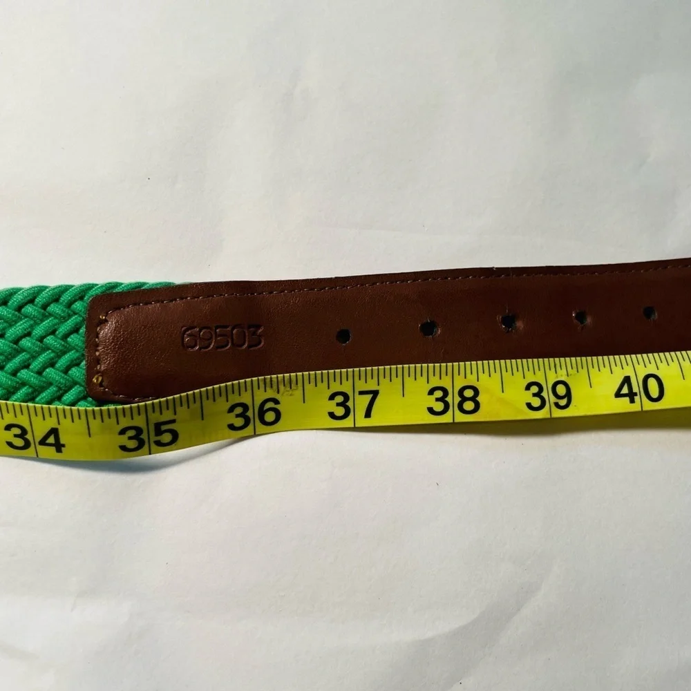 Torino Men's Green Knit Woven Stretch Belt Sz 38 69503 USA Italian Leather GOLF